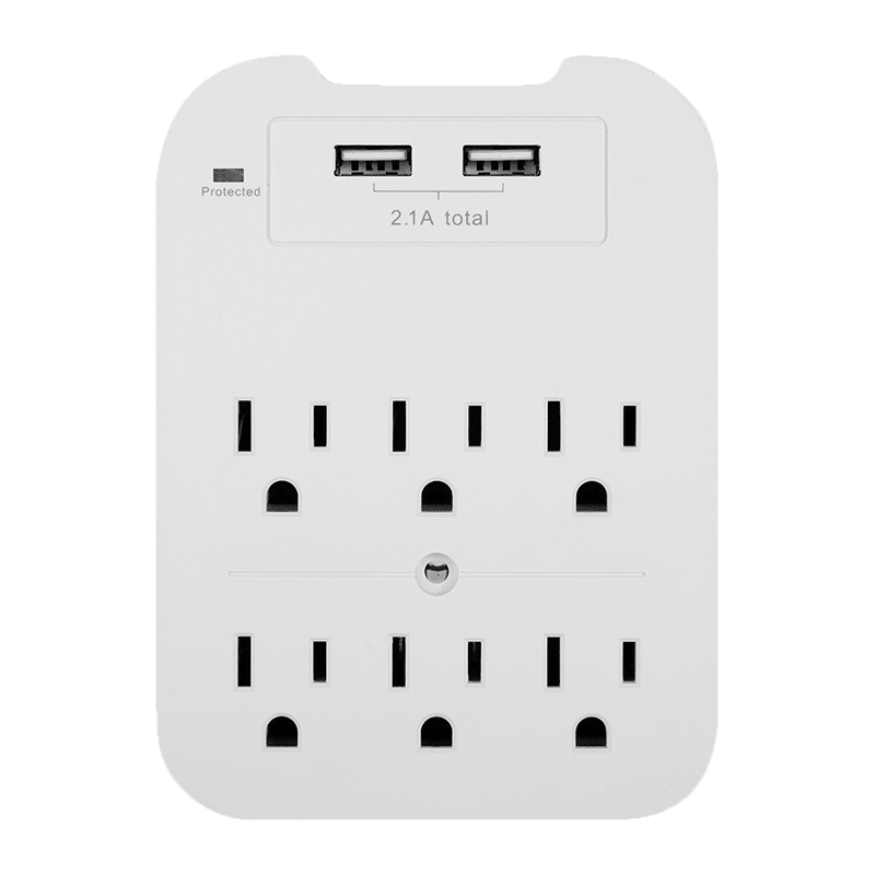 Surge Protector with 6 Wall Outlets & 2 USB-A Ports