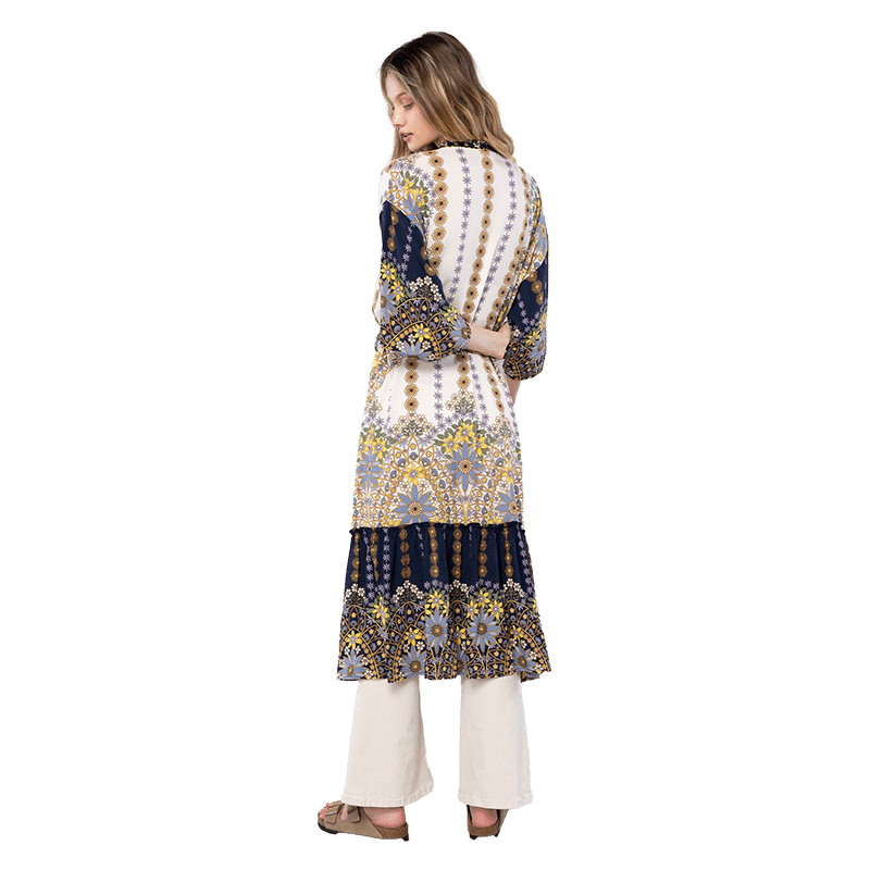 Viscose Floral Patchwork Print Midi Kimono - O/S