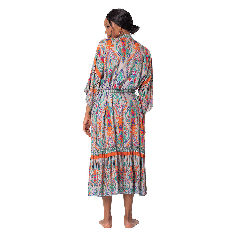 Viscose Aztec Print Midi Kimono - O/S