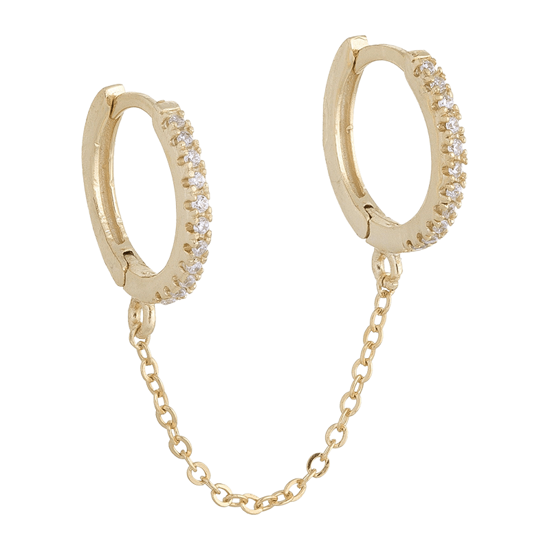 Cz Double Huggie Chain Earrings
