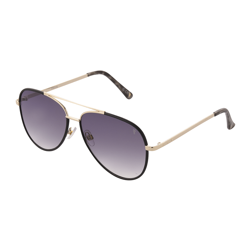 Gold Metal Aviator with Black Leather Wrap Sunglasses