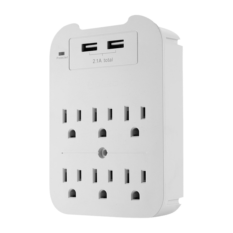 Surge Protector with 6 Wall Outlets & 2 USB-A Ports
