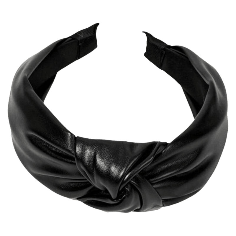 Black Leather Effect Top Knot Headband