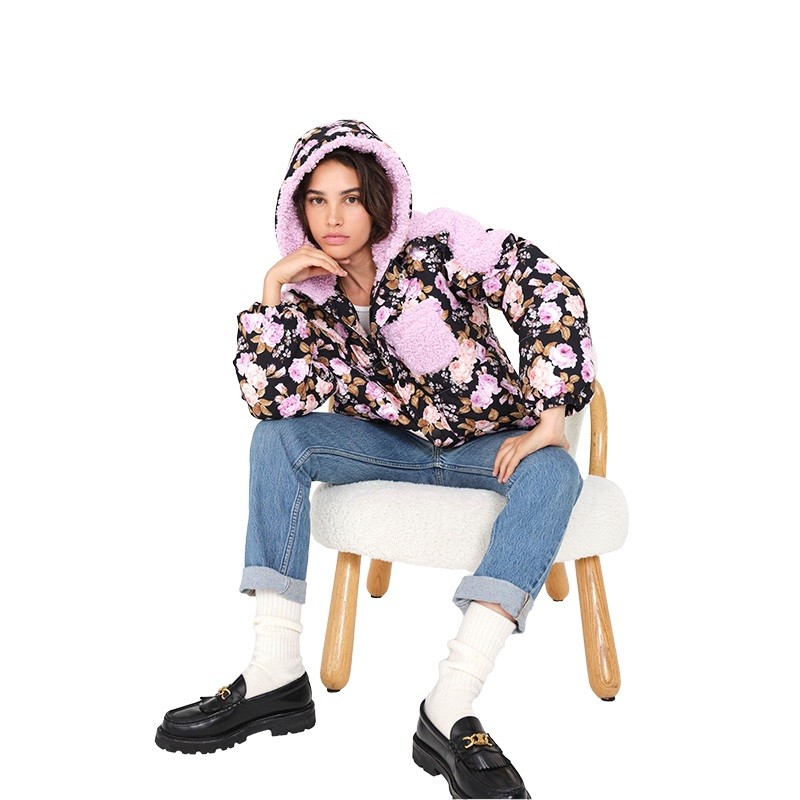 Puffer Jacket With Ruffle Trim