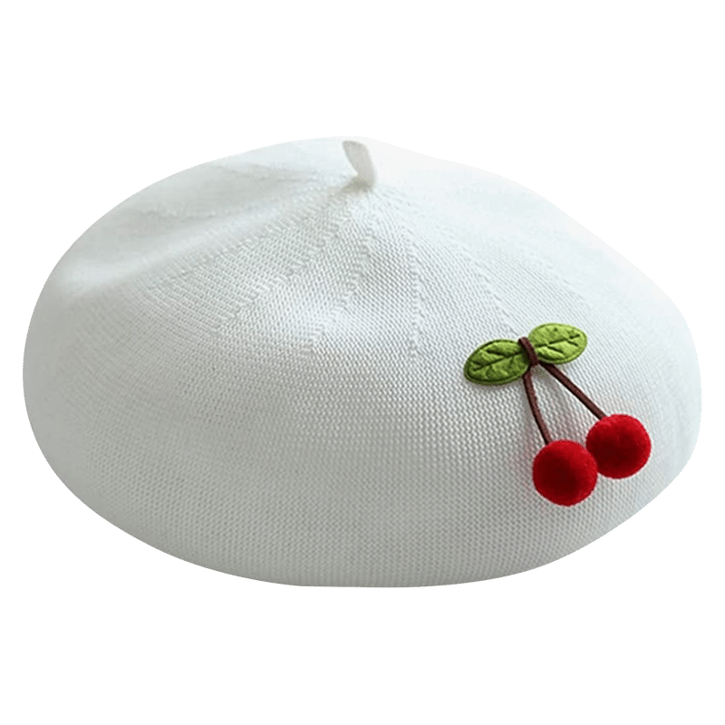 Cherry Beret - White
