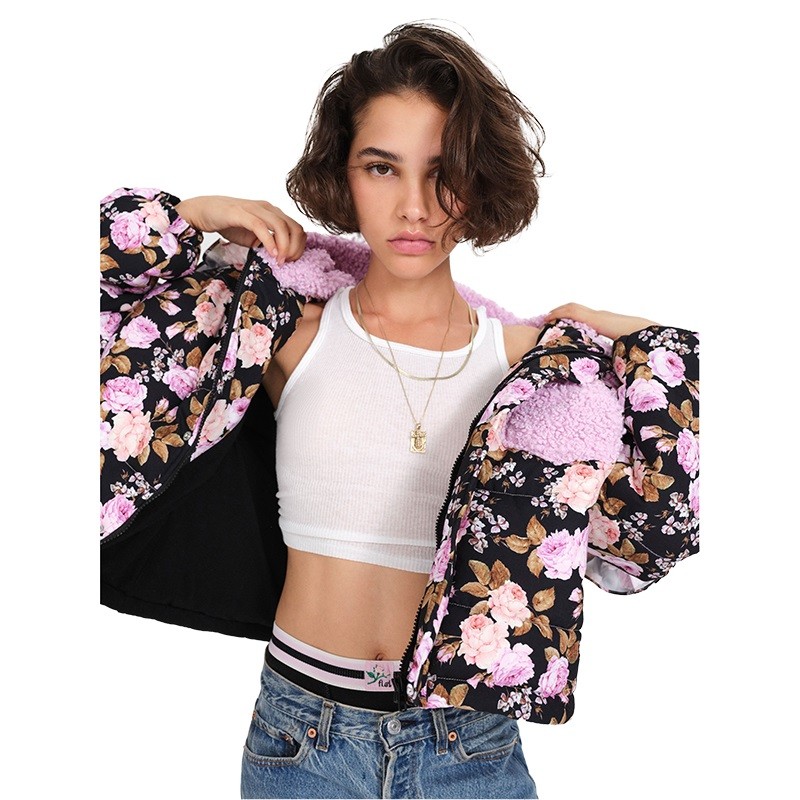 Puffer Jacket With Ruffle Trim