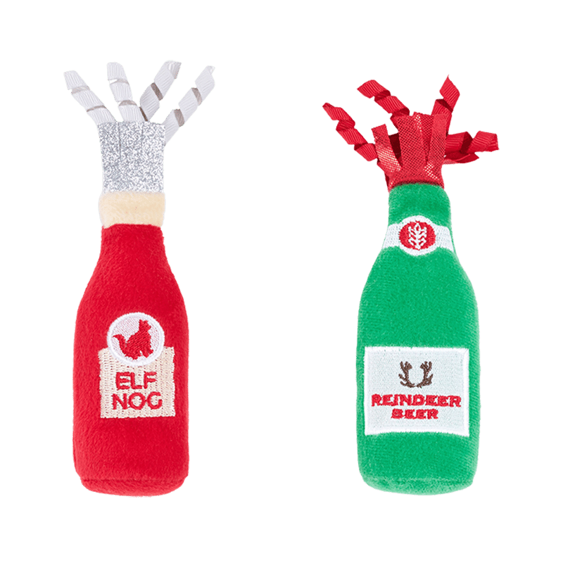 ZippyClaws Holiday Catnip Crusherz 2-Pack Cat Toy - Reindeer Beer & Elf Nog