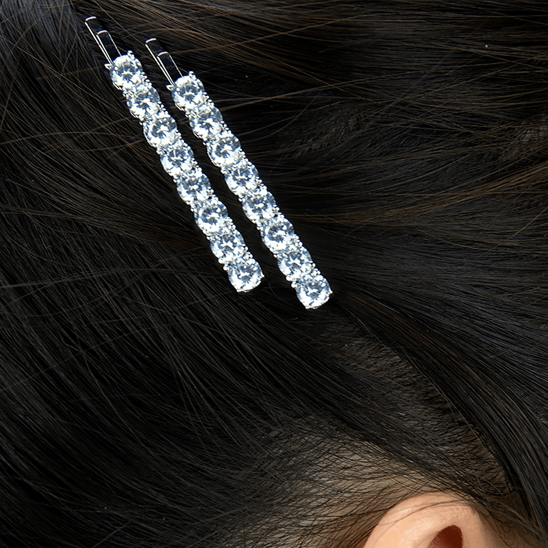 6Cttw Cz Med Skinny Barrette Set of 2