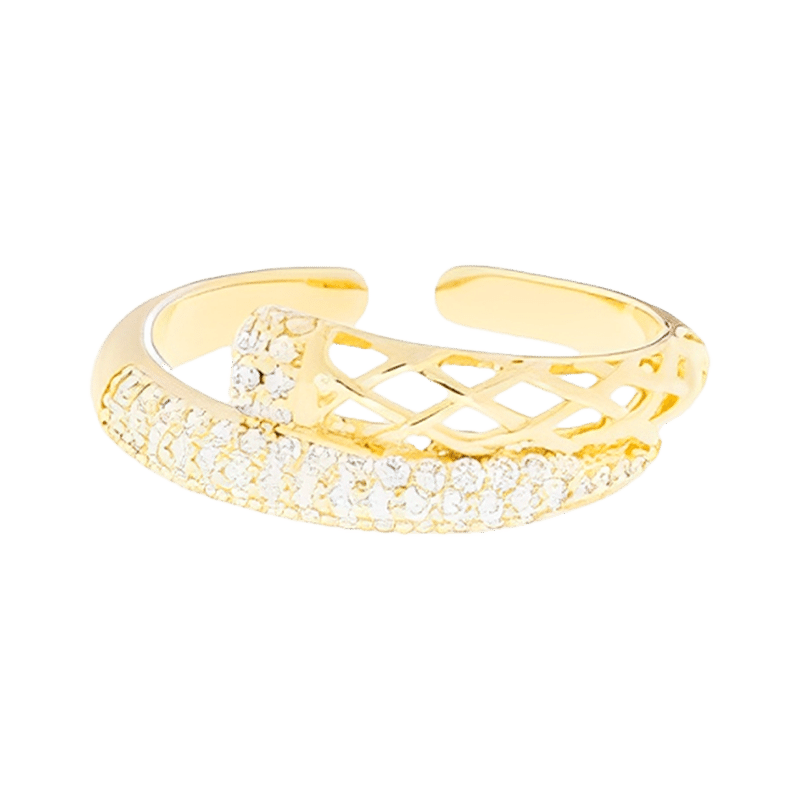 Adjustable Crystal Nail Design Crossover Ring (Gold)