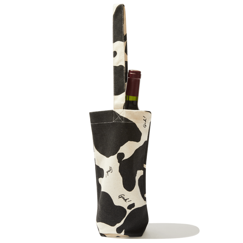 Wine Tote - Black/Ivory Cow