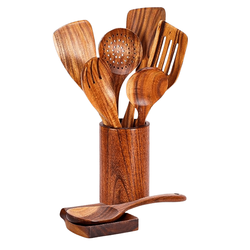9 Piece Wooden Kitchen Utensil Set