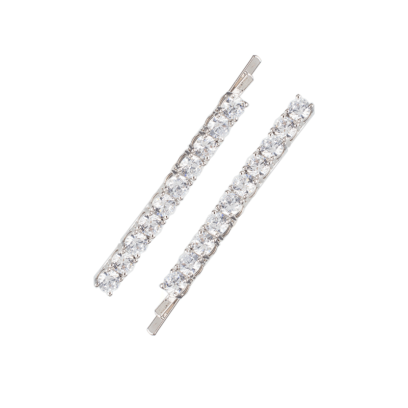 6Cttw Cz Med Skinny Barrette Set of 2