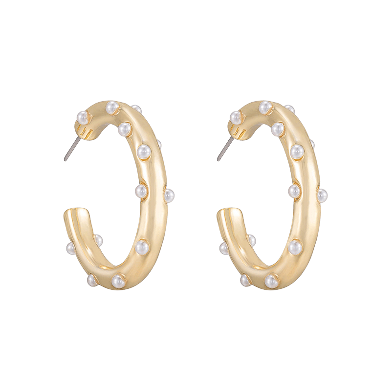 Spotted Pearl 18k Gold Plated Hoop Earrings