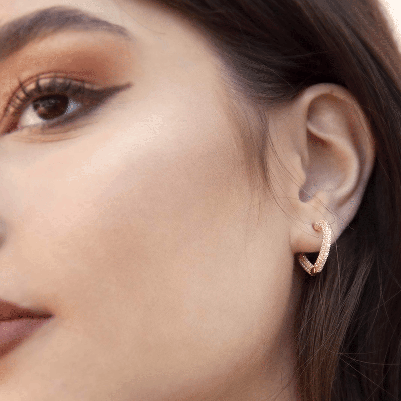 Mini Crystal Cluster Heart 18k Gold Plated Hoop Earrings