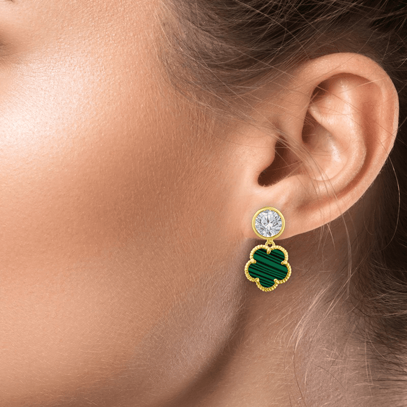 4.5CTTW Bezel Set Cz / Clover Drop Earring