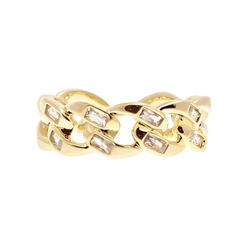 Adjustable Large Curb Ring with Baguette