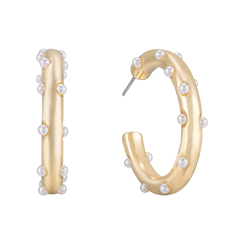 Spotted Pearl 18k Gold Plated Hoop Earrings