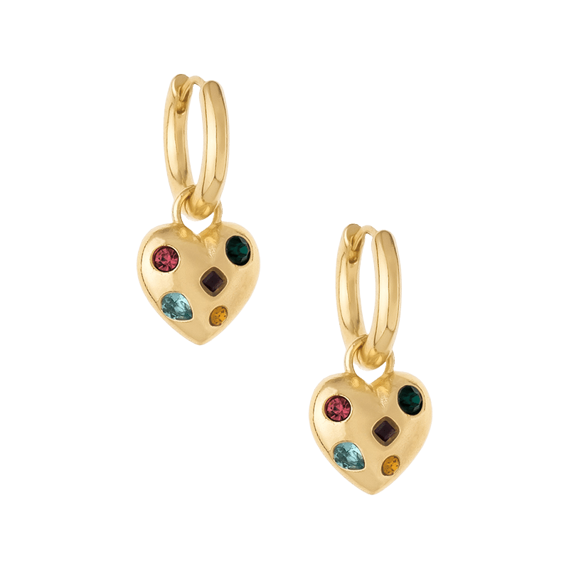Rainbow Crystal Heart Dangle Earrings