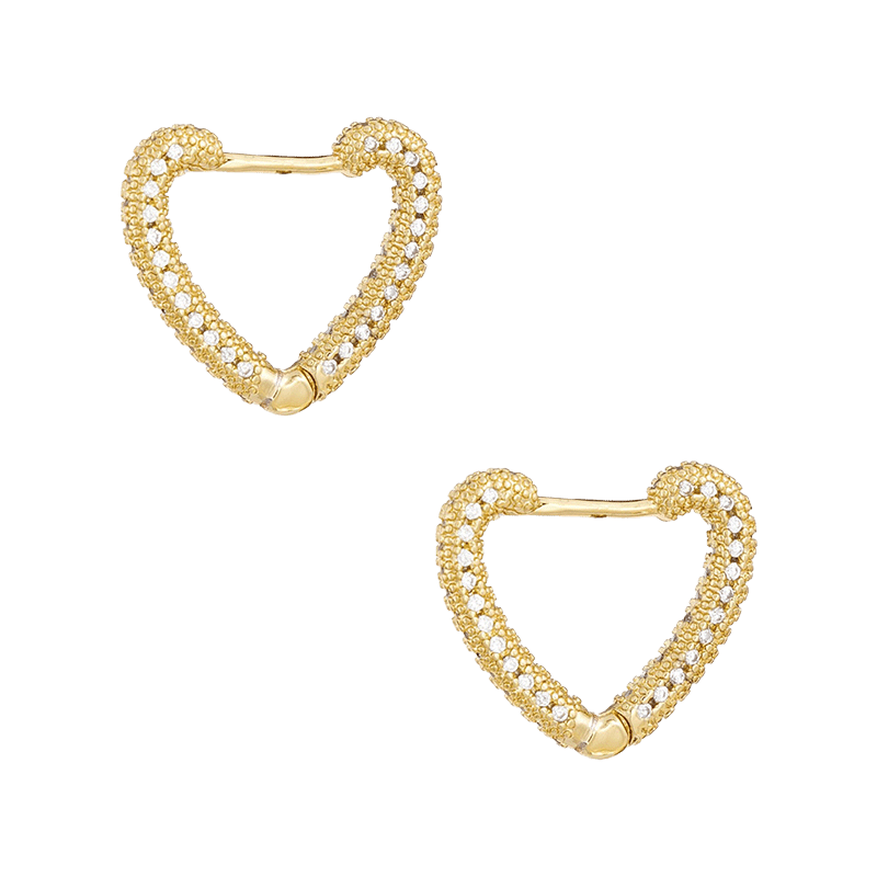 Mini Crystal Cluster Heart 18k Gold Plated Hoop Earrings