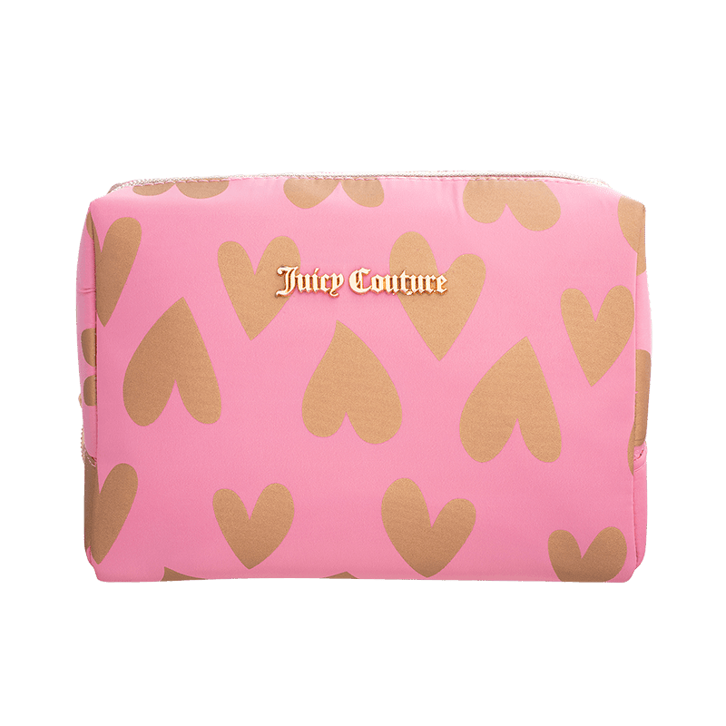 Gold Glitter Heart Print Wedge Cosmetic Bag
