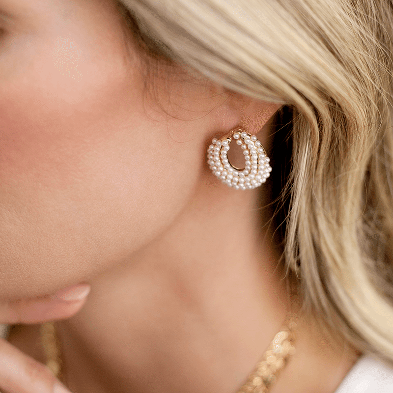 Classic Pearl Cluster 18k Gold Plated Stud Earrings