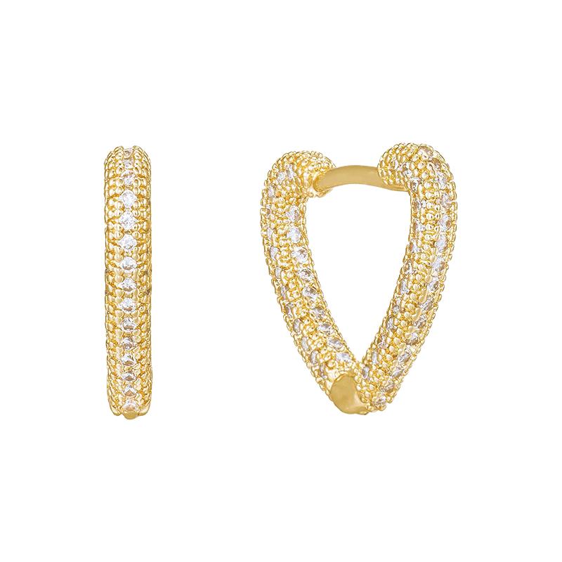 Mini Crystal Cluster Heart 18k Gold Plated Hoop Earrings