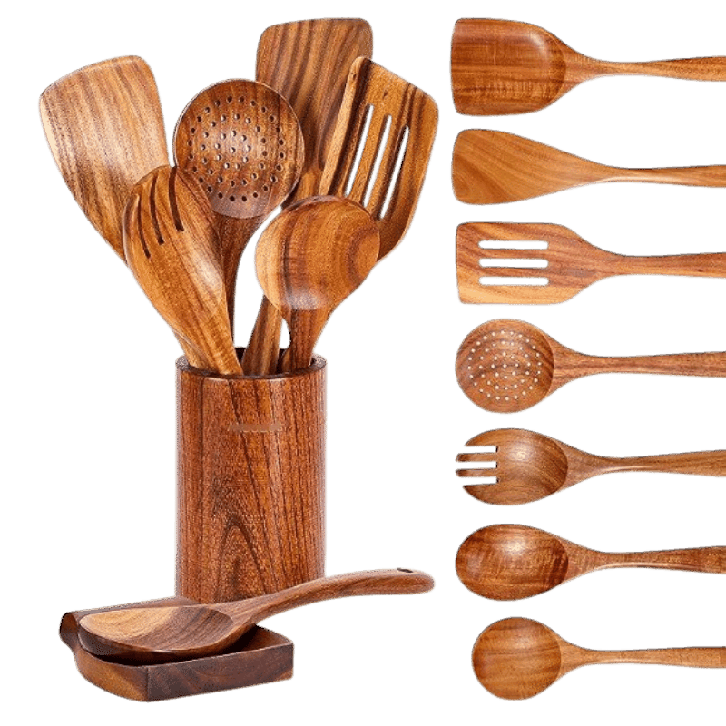 9 Piece Wooden Kitchen Utensil Set