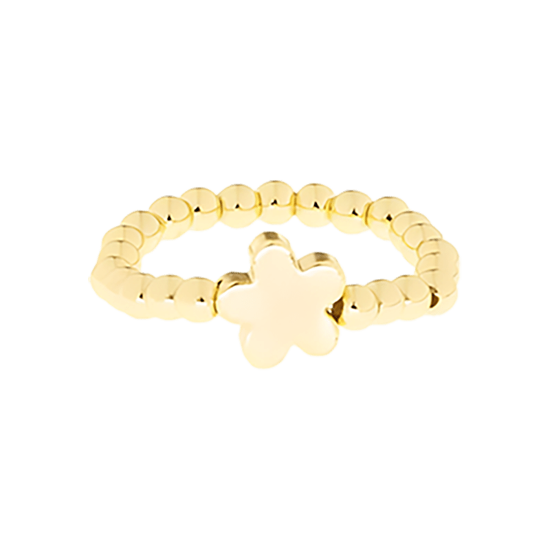3mm Ball Stretch Ring with Flower Bead (Gold)
