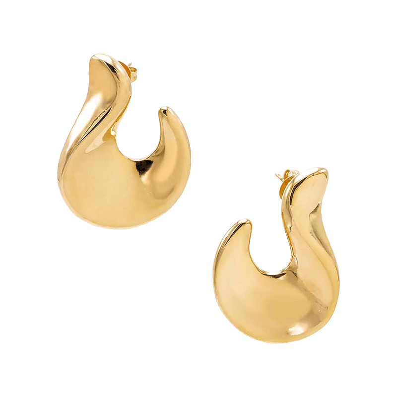 Solid Graduated Curved On The Ear Stud Earring Gold