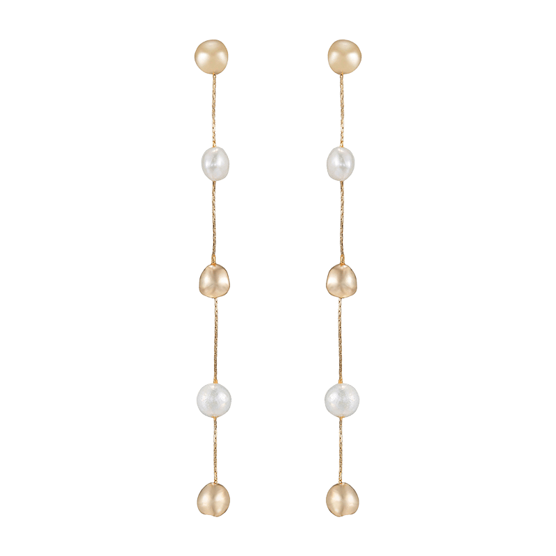 Alternating Freshwater Pearl and 18k Gold Plated Bead Drop Earrings