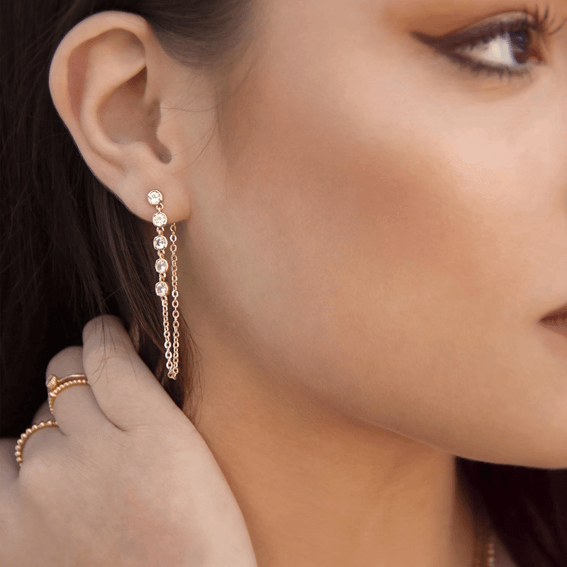 Crystal Chain Danglers 18k Gold Plated Earring