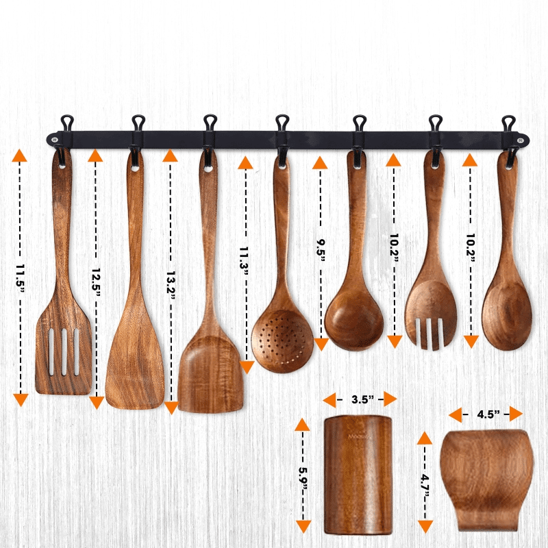 9 Piece Wooden Kitchen Utensil Set