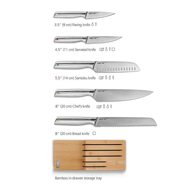 Elevate 5 Piece Knife Set with In-Drawer Bamboo Storage Tray