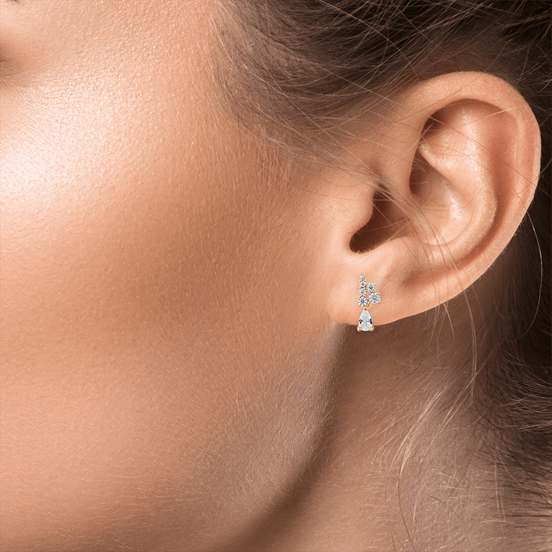 1 Cttw Round/Pear CZ Mini Drop Post Earrings