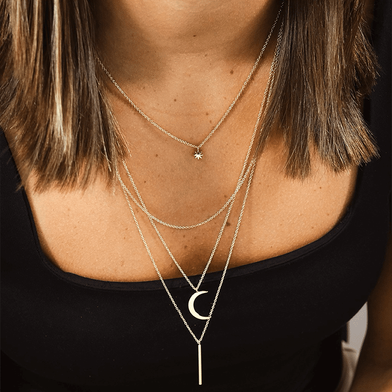 Crescent & Bar Multi Layer Necklace