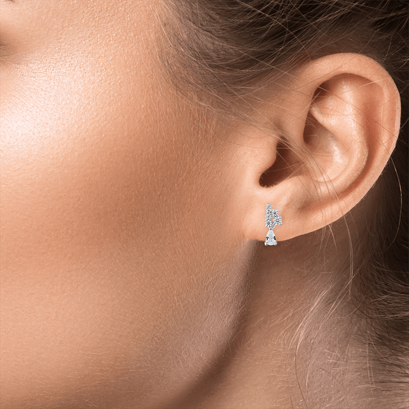 1 Cttw Round/Pear CZ Mini Drop Post Earrings
