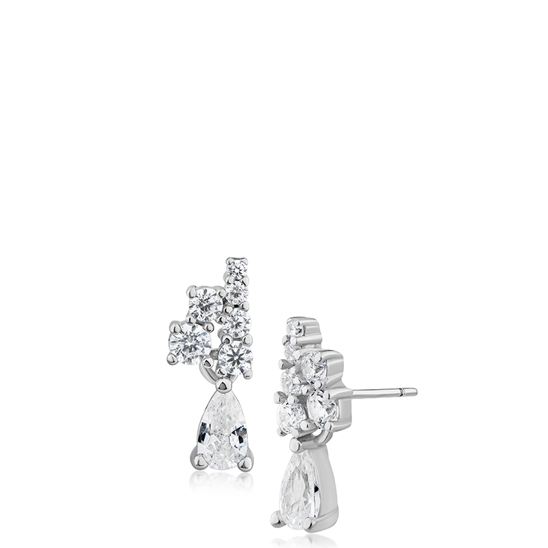 1 Cttw Round/Pear CZ Mini Drop Post Earrings