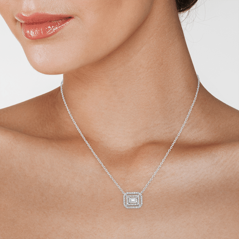 3 Cttw Round/Emer CZ Double Border Emer Pendant/Necklace