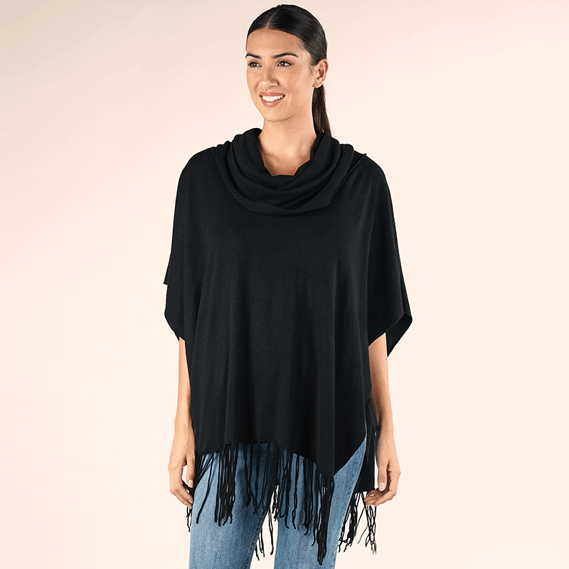 Poncho Sweater With Fringe - One Size