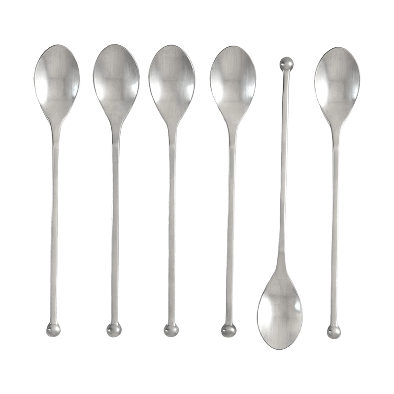 Set Of 6 Modern Iced Tea Spoons (Ball Tip Handle)