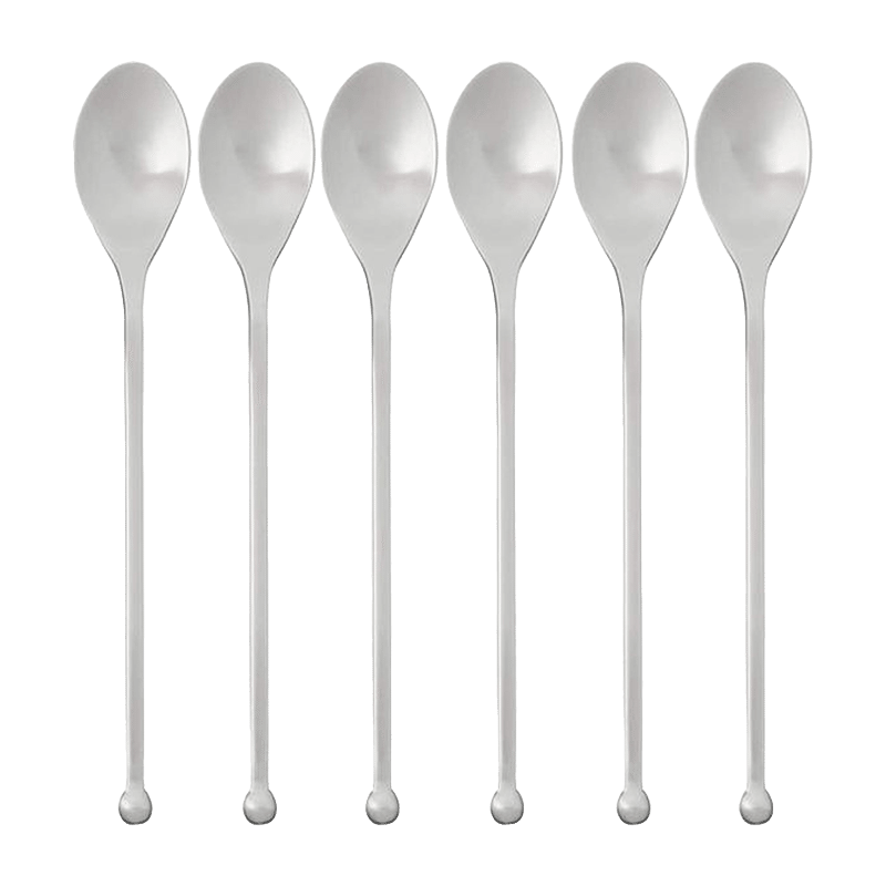 Set Of 6 Modern Iced Tea Spoons (Ball Tip Handle)