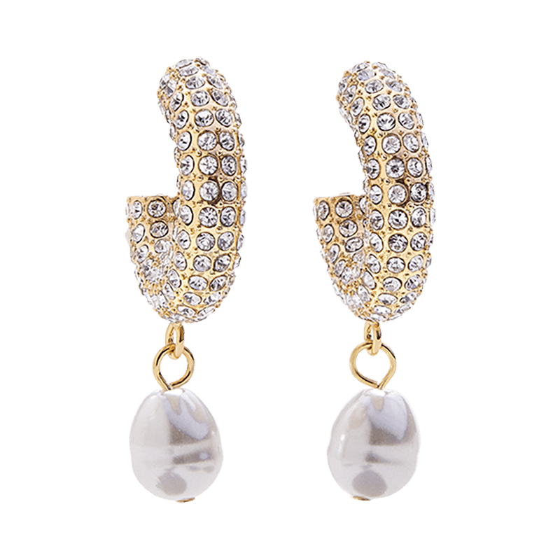Crystal With Pearl Drop Hoops