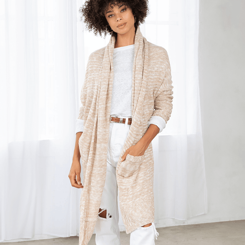 Melange Shawl Collar Long Cardigan