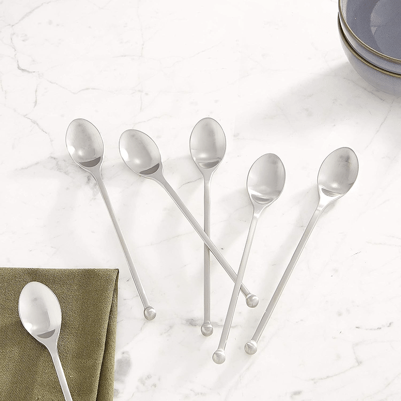 Set Of 6 Modern Iced Tea Spoons (Ball Tip Handle)