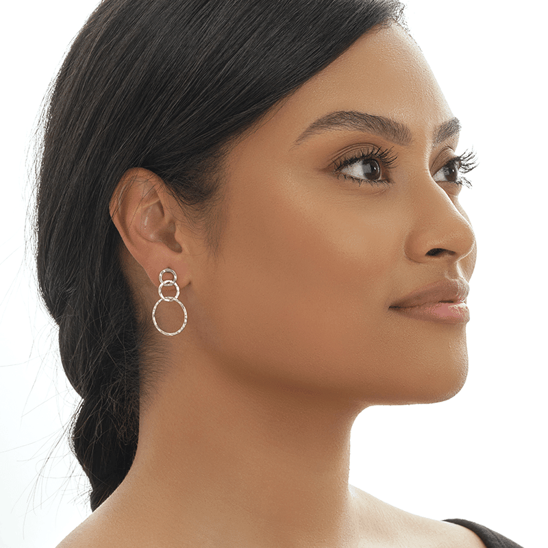 Sterling Silver Hammered Triple Drop Earrings