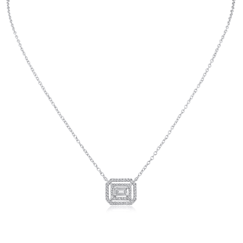 3 Cttw Round/Emer CZ Double Border Emer Pendant/Necklace