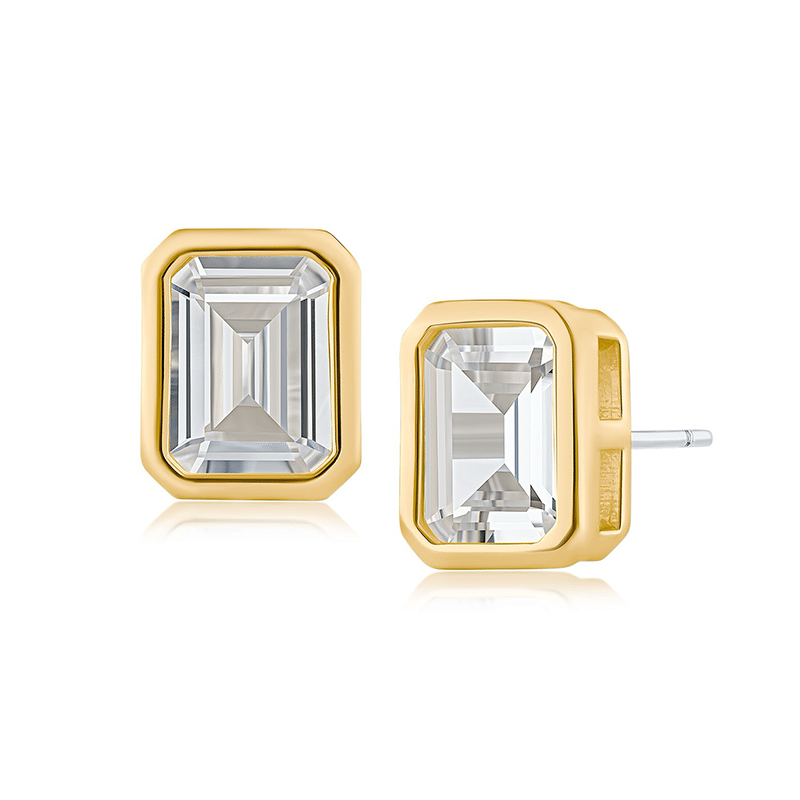 5Cttw Emerald CZ Bezel Framed Stud Post Earrings