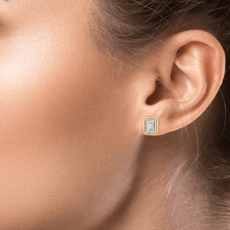 5Cttw Emerald CZ Bezel Framed Stud Post Earrings