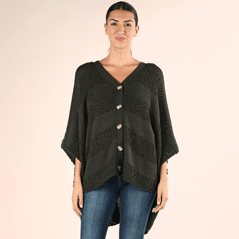 Oversized V Neck Button Front Poncho Sweater