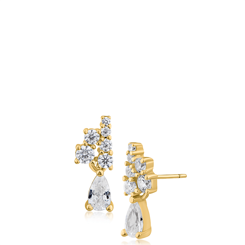 1 Cttw Round/Pear CZ Mini Drop Post Earrings